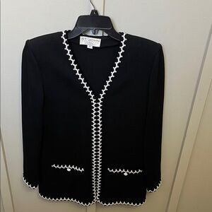 St. John Collection Santana Knit Sweater Jacket Womens Small Black White Trim
